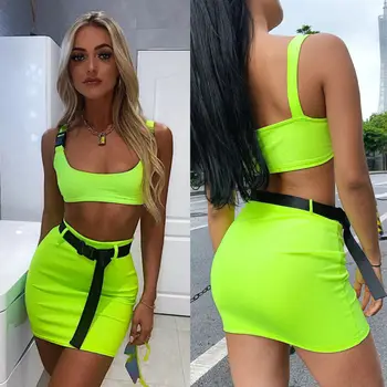 Women 2 Pieces Sets Sexy Buckle Tank And Skirts With Belt Fashion 2019 Punk Style Summer Ladies Neon Pink Cropped Top Dress Suit
Women 2 Pieces Sets Sexy Buckle Tank And Skirts With Belt Fashion 2019 Punk Style Summer Ladies Neon Pink Cropped Top Dress Suit