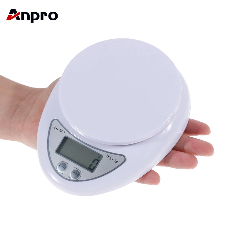 

Anpro Portable 5kg Digital Scale LCD Electronic Scales Steelyard Kitchen Scales Postal Food Balance Measuring Weight Libra