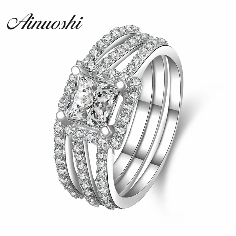 AINUOSHI 4 Prongs 925 Sterling Silver 1 Carat Simulated Sona Ring Lady Engagement Party Wedding Gift Silver Bridal Ring Set 
AINUOSHI 4 Prongs 925 Sterling Silver 1 Carat Simulated Sona Ring Lady Engagement Party Wedding Gift Silver Bridal Ring Set