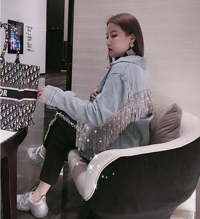 New Heavy Diamond Tassels Drilling Jeans Jacket Women's Spring and Autumn Light Blue Denim Coat Casual Outwear
New Heavy Diamond Tassels Drilling Jeans Jacket Women's Spring and Autumn Light Blue Denim Coat Casual Outwear