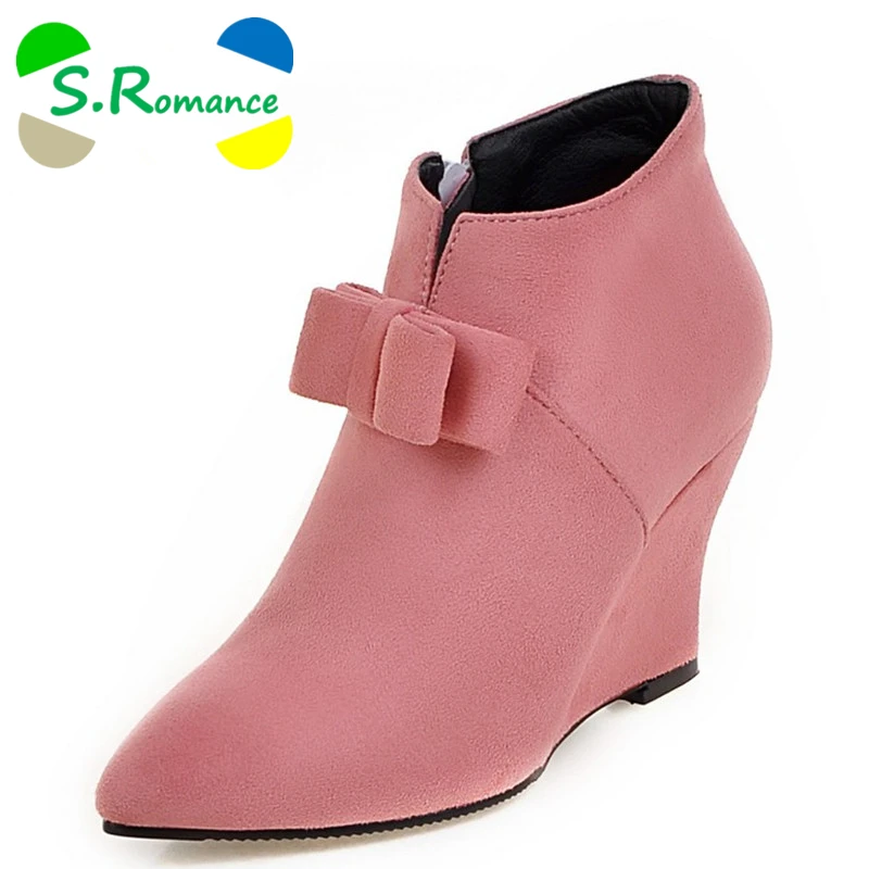 S.Romance Women Ankle Boots Plus Size 32-43 Zip High Wedges Heel Autumn Woman Pumps New Fashion Shoes Black Pink Green SB597
S.Romance Women Ankle Boots Plus Size 32-43 Zip High Wedges Heel Autumn Woman Pumps New Fashion Shoes Black Pink Green SB597