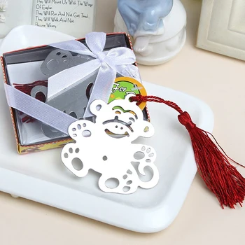 

60pcs/lot new arrival metal monkey bookmark with tassel in gift box wedding showers baby baptism party favors and gifts supplies