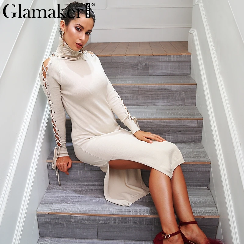Glamaker Sexy lace up bodycon dress women Side split fork turtleneck sweater Casual knitted summer dress vestido de festa 2017
Glamaker Sexy lace up bodycon dress women Side split fork turtleneck sweater Casual knitted summer dress vestido de festa 2017