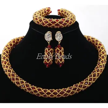 Nigerian Wedding African Beads Jewelry Set Burgundy Wine Crystal Beads Women Costume Necklace Set Gold Seed Beads Plated ALJ384
Nigerian Wedding African Beads Jewelry Set Burgundy Wine Crystal Beads Women Costume Necklace Set Gold Seed Beads Plated ALJ384