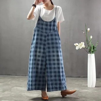 2019 Summer Literary Retro Trousers Woman Net Color Plaid Sling Washed White Strap Nine Points Wide Leg Jumpsuits
2019 Summer Literary Retro Trousers Woman Net Color Plaid Sling Washed White Strap Nine Points Wide Leg Jumpsuits