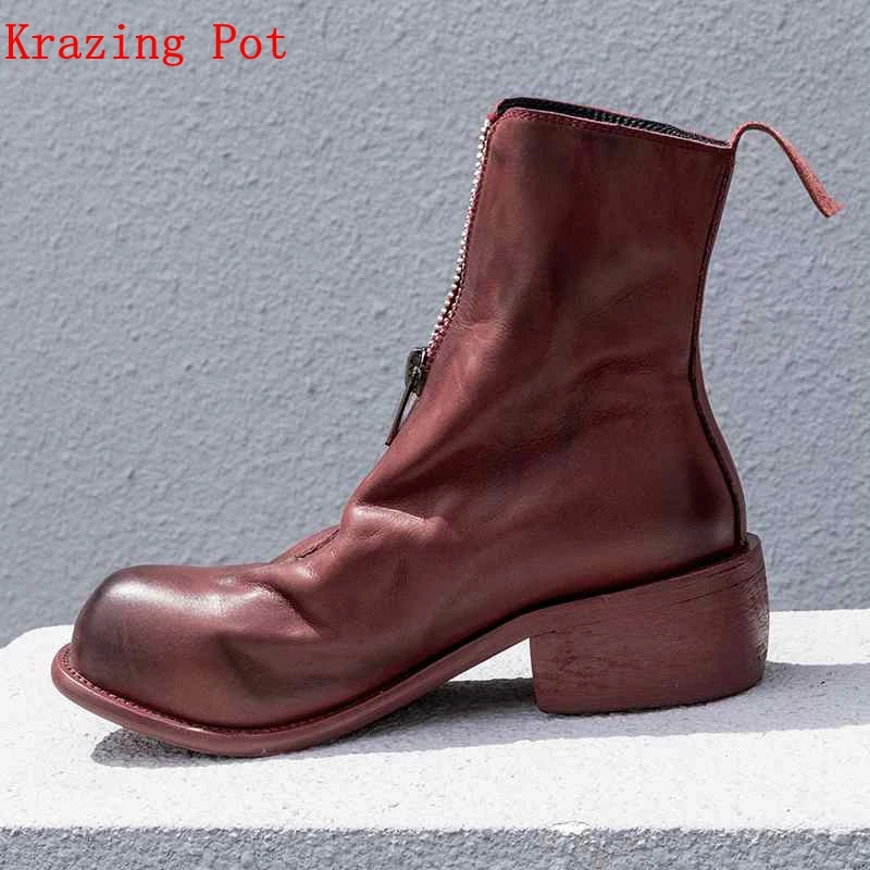Krazing Pot Winter genuine leather zipper decoration motorcycle boots 5 cm heels streetwear high quality women ankle boots L23
Krazing Pot Winter genuine leather zipper decoration motorcycle boots 5 cm heels streetwear high quality women ankle boots L23