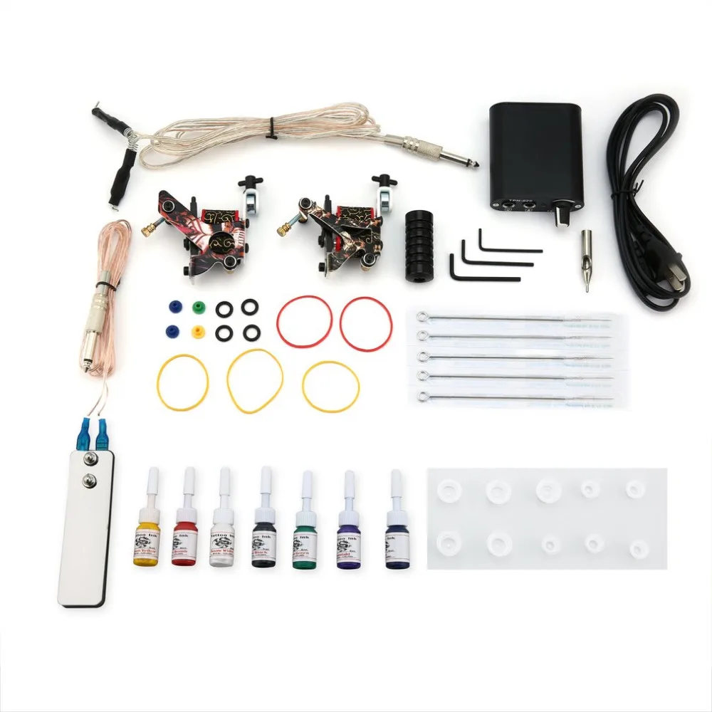Tattoo Complete Beginner Tattoo Kit 2 Pro Machine Guns 7 Colors Inks Power Supply Needle Grips Tips Tatto Accessories New Sell
Tattoo Complete Beginner Tattoo Kit 2 Pro Machine Guns 7 Colors Inks Power Supply Needle Grips Tips Tatto Accessories New Sell