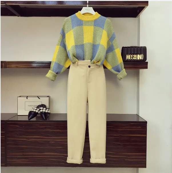 2018 New Fashion Autumn Women's Plaid Long Sleeve Sweater + Woolen Trousers Two Piece Female Students Pants Suit
2018 New Fashion Autumn Women's Plaid Long Sleeve Sweater + Woolen Trousers Two Piece Female Students Pants Suit