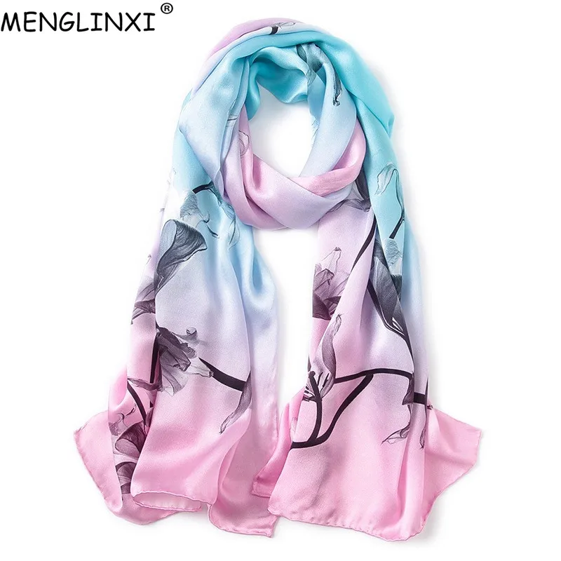 Floral Print 100% Silk Scarf For Women Shawl Hand-rolled Edges Pure Silk Spring Scarf Fashion Luxury Scarves Wraps 
Floral Print 100% Silk Scarf For Women Shawl Hand-rolled Edges Pure Silk Spring Scarf Fashion Luxury Scarves Wraps
