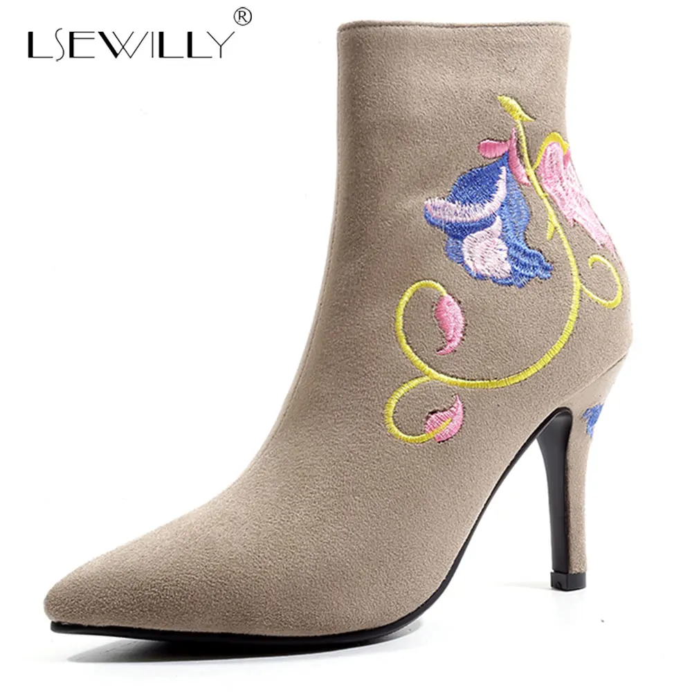 Lsewilly winter new flock embroider super high thin heels pointed toe fashion sexy party women sheos outside warm ankle booties
Lsewilly winter new flock embroider super high thin heels pointed toe fashion sexy party women sheos outside warm ankle booties