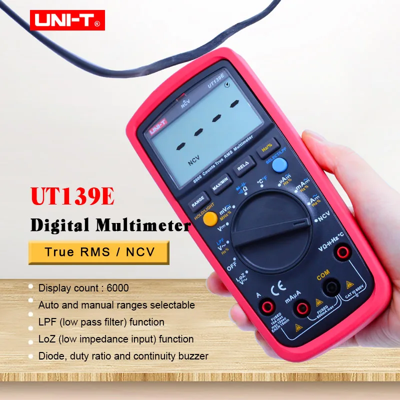 UNI-T UT139E Digital Multimeter True RMS AC DC voltmeter Ammeter ohmmeter Capacitance Frequency Temperature tester NCV/Diode
UNI-T UT139E Digital Multimeter True RMS AC DC voltmeter Ammeter ohmmeter Capacitance Frequency Temperature tester NCV/Diode