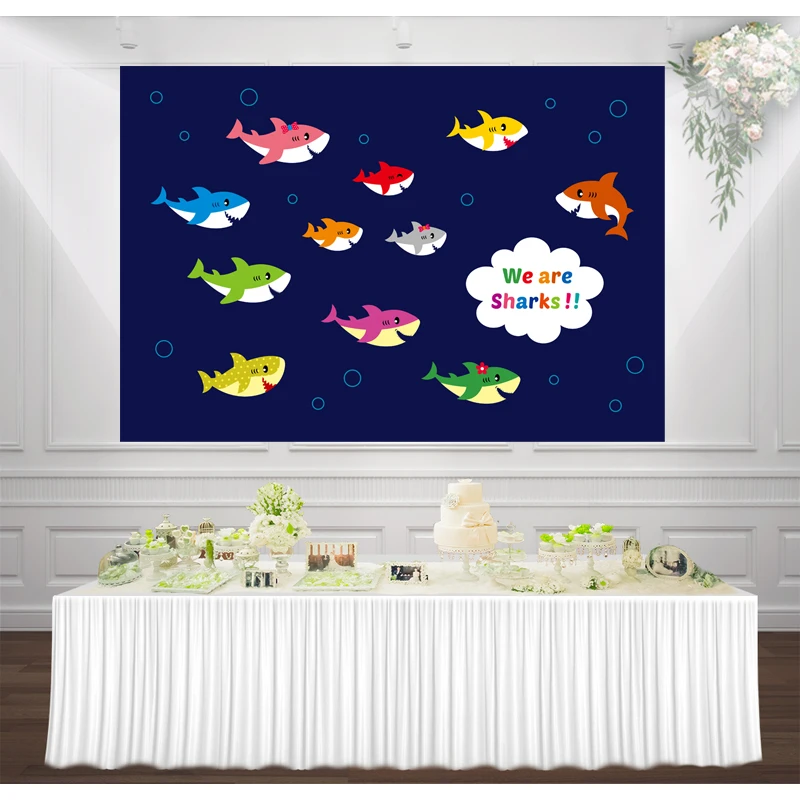 baby shark Birthday party backdrop Banner boy Cute shark family Photography photo booth navy background wall Decorations poster
baby shark Birthday party backdrop Banner boy Cute shark family Photography photo booth navy background wall Decorations poster