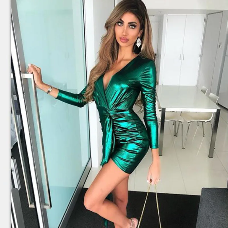 Emerald Green Party Dress Full Sleeved Deep V Neck Pleated Mini Dress Night Club Short Sexy Dress
Emerald Green Party Dress Full Sleeved Deep V Neck Pleated Mini Dress Night Club Short Sexy Dress