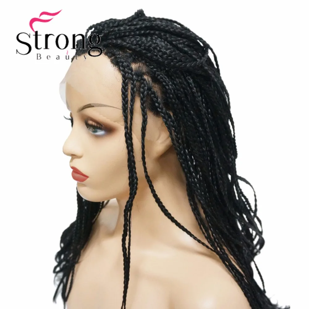 Long Twist Braid Lace Front Long Black Wig Synthetic Braided Box