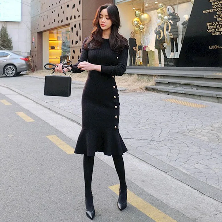 2019 Winter Women Bottom Knitted Black Sweater Long Sleeve Thicken Elegant Sexy Slim Skinny Sheath Bodycon Knee Mermaid Dress
2019 Winter Women Bottom Knitted Black Sweater Long Sleeve Thicken Elegant Sexy Slim Skinny Sheath Bodycon Knee Mermaid Dress