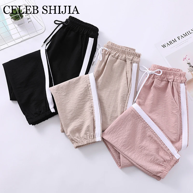 Women's Spring Summer pencil pants Ankle Length pants pink elastic waist Striped casual loose BLACK apricot trousers female
Women's Spring Summer pencil pants Ankle Length pants pink elastic waist Striped casual loose BLACK apricot trousers female