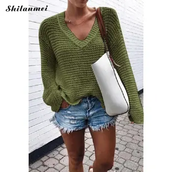 Casual Acrylic Women Sweater Loose Tops Blouse Shirt Pullovers Solid Color Fashion Pull Femme Tops Knitted Sweater Knitwear
Casual Acrylic Women Sweater Loose Tops Blouse Shirt Pullovers Solid Color Fashion Pull Femme Tops Knitted Sweater Knitwear