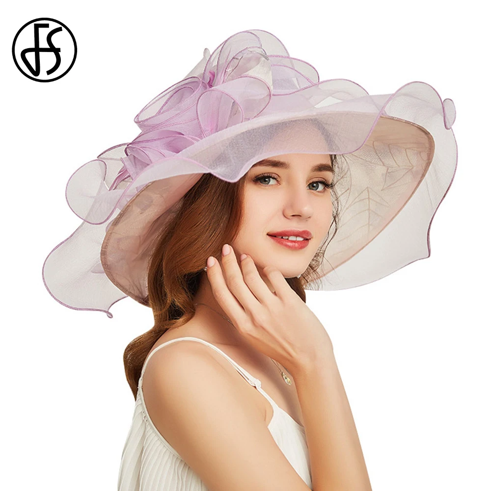 FS New Organza Kentucky Derby Hats For Women Elegant Laides Church Hat Wedding Dress Wide Large Brim With Big Flower Summer Cap
FS New Organza Kentucky Derby Hats For Women Elegant Laides Church Hat Wedding Dress Wide Large Brim With Big Flower Summer Cap
