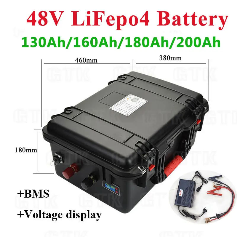 48V 130Ah 160Ah 180Ah 200Ah LiFepo4 lithium battery pack with BMS for 5000w motorhome electric car solar energy+10A charger
48V 130Ah 160Ah 180Ah 200Ah LiFepo4 lithium battery pack with BMS for 5000w motorhome electric car solar energy+10A charger