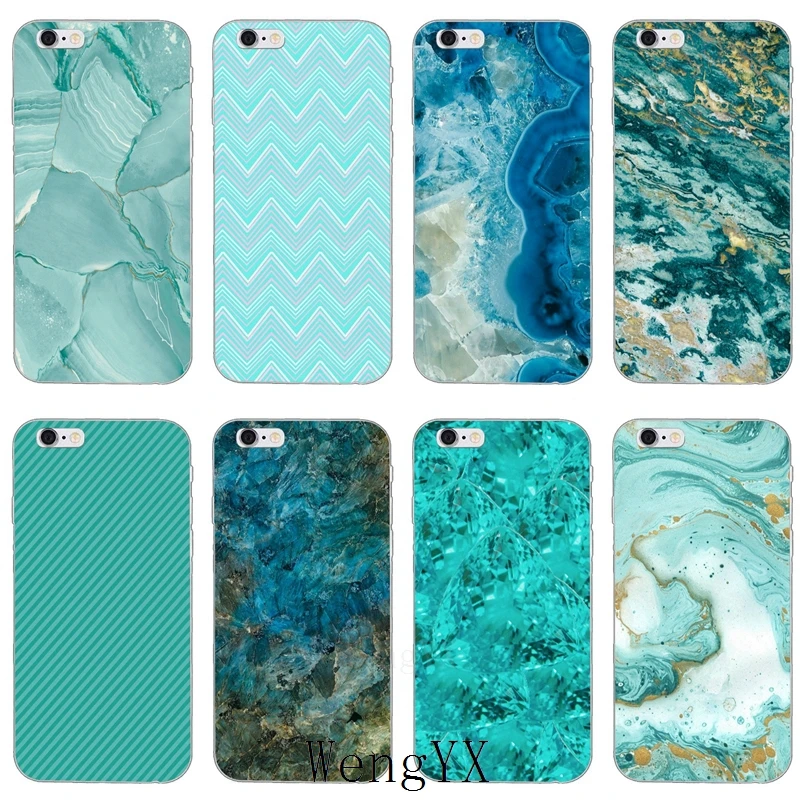

mint Turquoise Stone marble print slim Ultra Thin TPU Soft phone cover case For iPhone 4 4s 5 5s 5c SE 6 6s 7 8 plus X XR XS Max