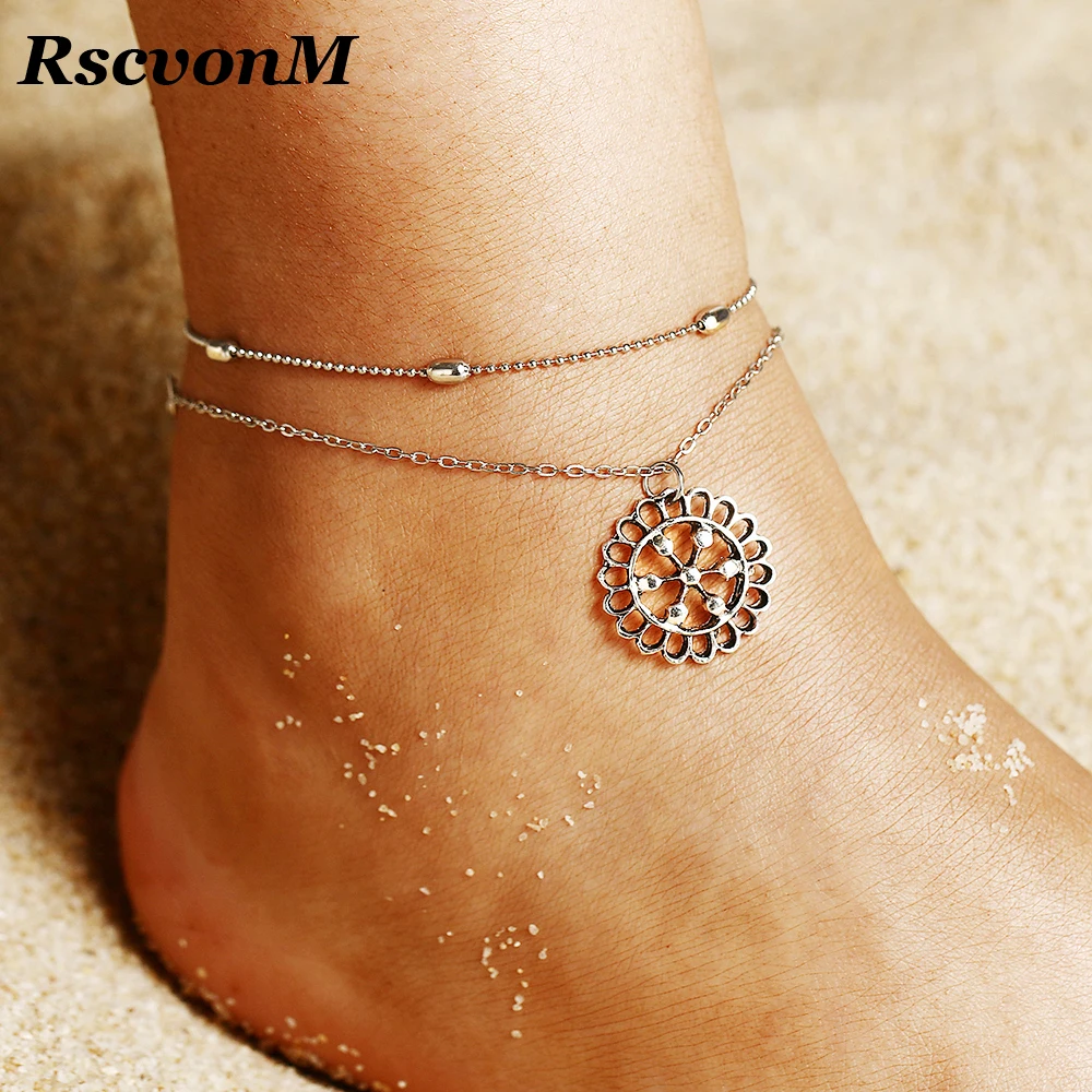 RscvonM Vintage Boho Double Layer Beads Ankle Bracelet for Women Fashion Sun Pendent Anklet Foot Chain Beach Jewelry
RscvonM Vintage Boho Double Layer Beads Ankle Bracelet for Women Fashion Sun Pendent Anklet Foot Chain Beach Jewelry