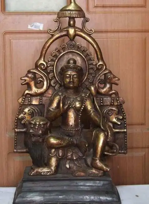 China Northwei Dynasty Temple Bronze Manjushri Bodhisattva Kwan-Yin Sit on Lion
China Northwei Dynasty Temple Bronze Manjushri Bodhisattva Kwan-Yin Sit on Lion