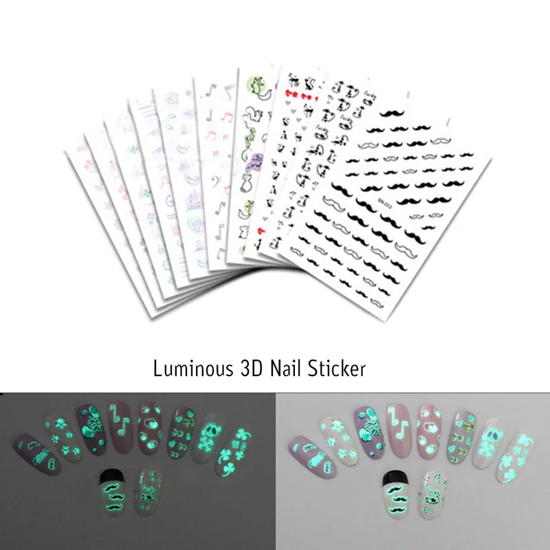 Noctilucent 3D Nail Stickers Heart Skull Moon Image Mixed Design Glow in Dark Transfer Sticker Nail Art Decals Decoration Tips
Noctilucent 3D Nail Stickers Heart Skull Moon Image Mixed Design Glow in Dark Transfer Sticker Nail Art Decals Decoration Tips