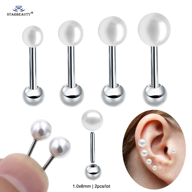 

Perfect Round Pearl 2pcs 1.0x6mm 18G Tragus Piercing Oreja Cartilage Earrings Nose Ring Stud Ear Piercing Pearl Helix Piercing