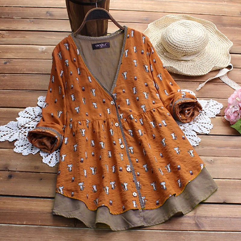Blusas Top 2019 Casual V Neck Patchwork Blouse Autumn Women Vintage Floral Printed Long Sleeve Button-up Loose Shirt Cardigans
Blusas Top 2019 Casual V Neck Patchwork Blouse Autumn Women Vintage Floral Printed Long Sleeve Button-up Loose Shirt Cardigans