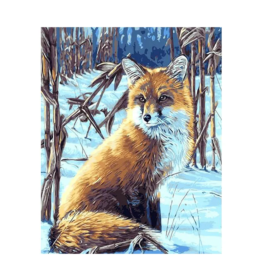 

DIY Digital Painting By Numbers Package The snow fox oil painting mural Kits Coloring Wall Art Picture Gift frameless