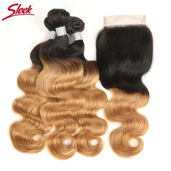 Sleek Ombre Brazilian Body Wave Remy Hair Weave Human Hair 3 Bundles With Closure T1B/99J T1B27 T1B30 Lace Closure 
Sleek Ombre Brazilian Body Wave Remy Hair Weave Human Hair 3 Bundles With Closure T1B/99J T1B27 T1B30 Lace Closure