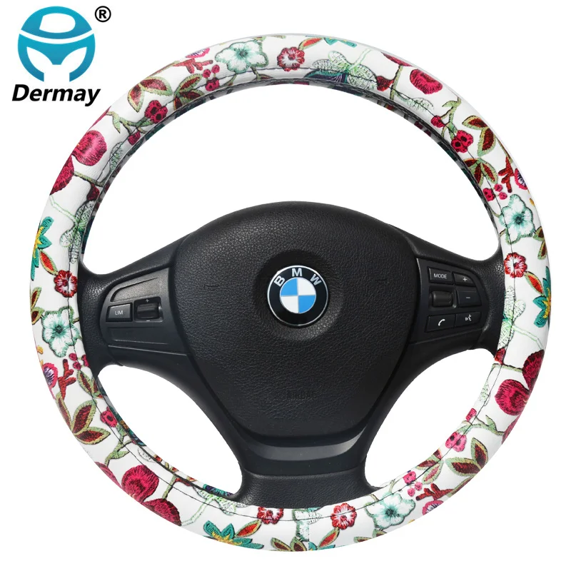 Car Steering Wheel Cover Flax Cute Breathable For Women Girls Anti-Slip D