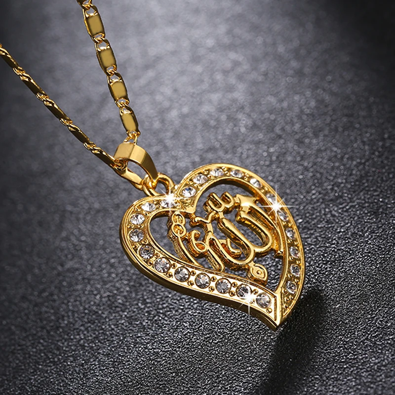 SONYA Classic Arabic Muslim Jewelry Wholesale Gold Color Crystal Hollow Heart Shape Allah Pendants Necklaces For Women
SONYA Classic Arabic Muslim Jewelry Wholesale Gold Color Crystal Hollow Heart Shape Allah Pendants Necklaces For Women