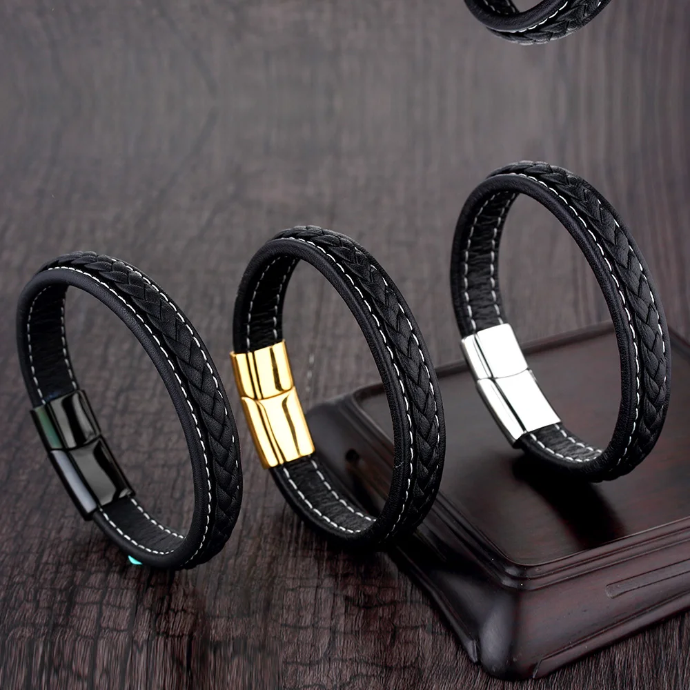 316l Stainless steel Bracelets Trendy Men Black Leather Bracelet with Strong Magnet Clasp 18-22cm
316l Stainless steel Bracelets Trendy Men Black Leather Bracelet with Strong Magnet Clasp 18-22cm