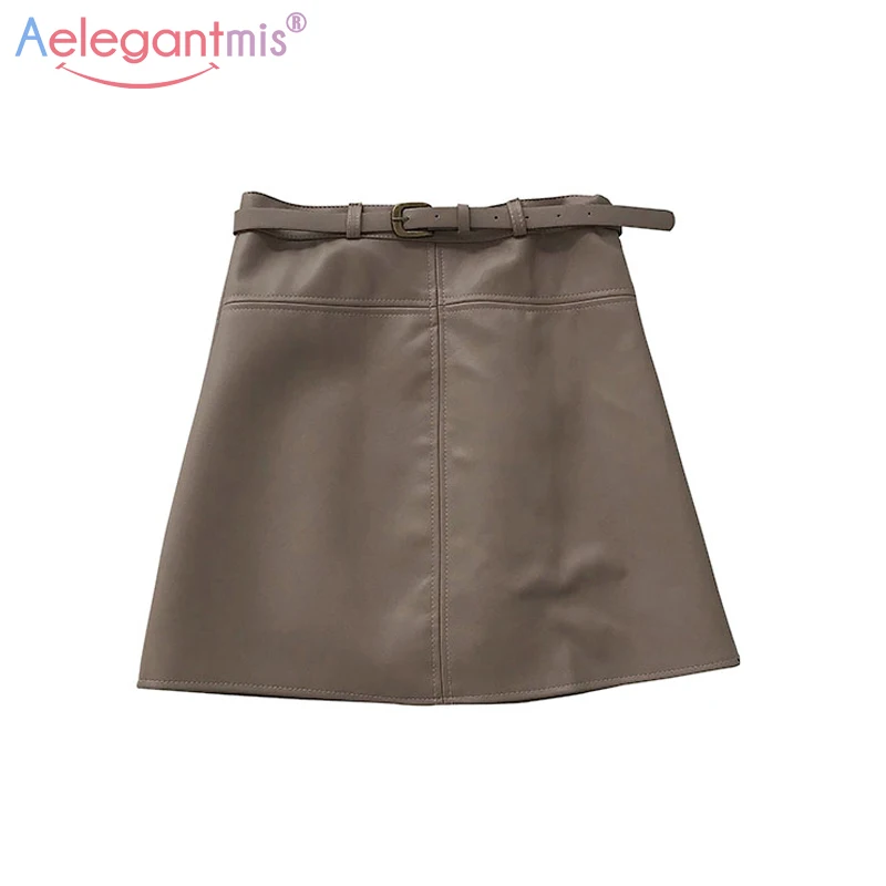 Aelegantmis Spring Faux Pu Leather Skirt Black High Waist Elegant Short A-line Belt Sashes Mini Skirts Women Casual Green Khaki
Aelegantmis Spring Faux Pu Leather Skirt Black High Waist Elegant Short A-line Belt Sashes Mini Skirts Women Casual Green Khaki
