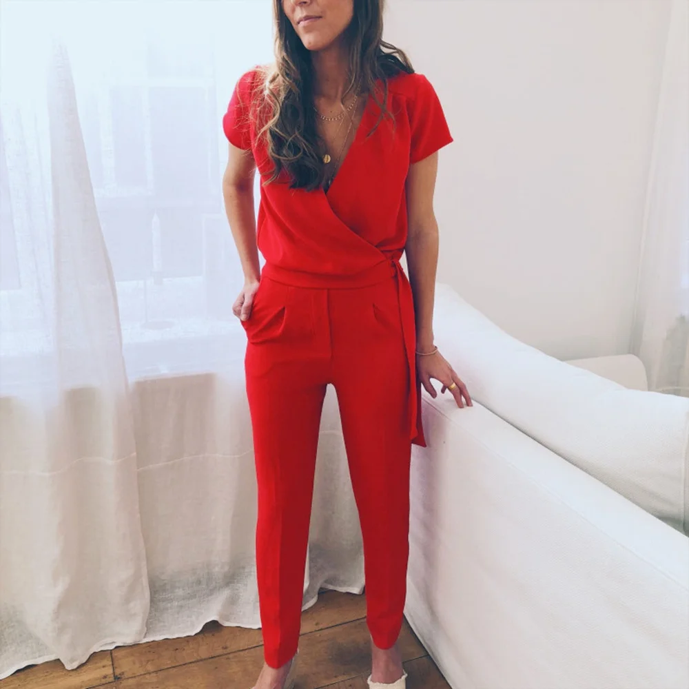 Sexy Red Short Sleeve V Neck Folding Harem Jumpsuit Tunic Lace Up Fashion Nova Romper Women Summer Clothes Casual Streetwear
Sexy Red Short Sleeve V Neck Folding Harem Jumpsuit Tunic Lace Up Fashion Nova Romper Women Summer Clothes Casual Streetwear