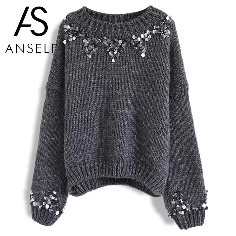 Anself Women Autumn Winter Solid Color Knitted Sweater Sequined Drop Shoulder Pulover Feminino O Neck Pullover Top Knitwear
Anself Women Autumn Winter Solid Color Knitted Sweater Sequined Drop Shoulder Pulover Feminino O Neck Pullover Top Knitwear