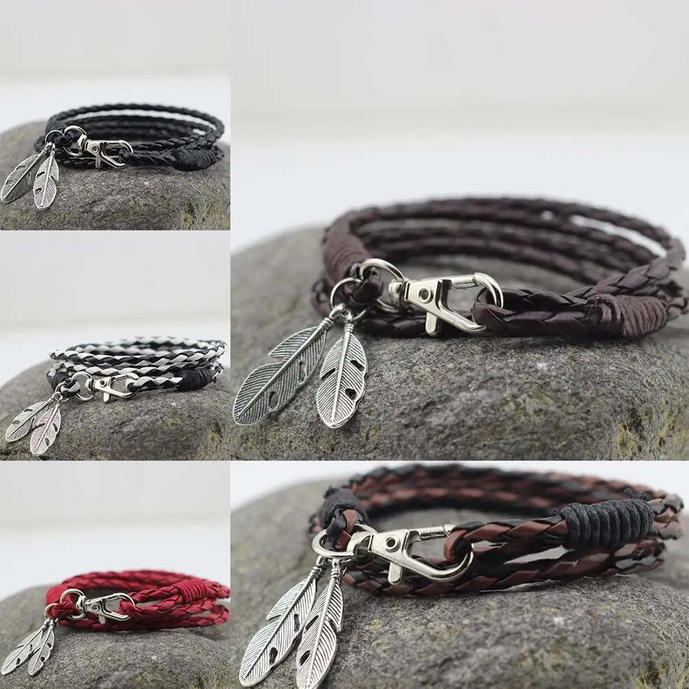 New Fashion Bangles Accessories PU Leather Feather Charm Bracelets Man Bracelet Wristband Charm Braclet For Male Accessories
New Fashion Bangles Accessories PU Leather Feather Charm Bracelets Man Bracelet Wristband Charm Braclet For Male Accessories