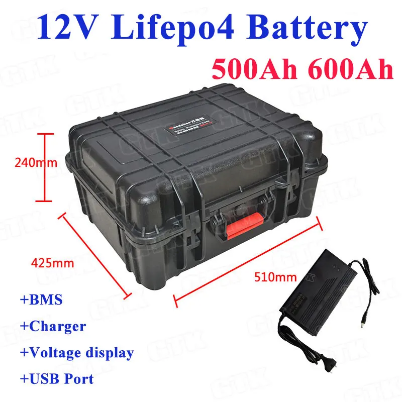 Waterproof 12V 500Ah 600Ah Lifepo4 lithium battery with BMS for Solar energy storage motor homes sightseeing vehicle+20A charger
Waterproof 12V 500Ah 600Ah Lifepo4 lithium battery with BMS for Solar energy storage motor homes sightseeing vehicle+20A charger