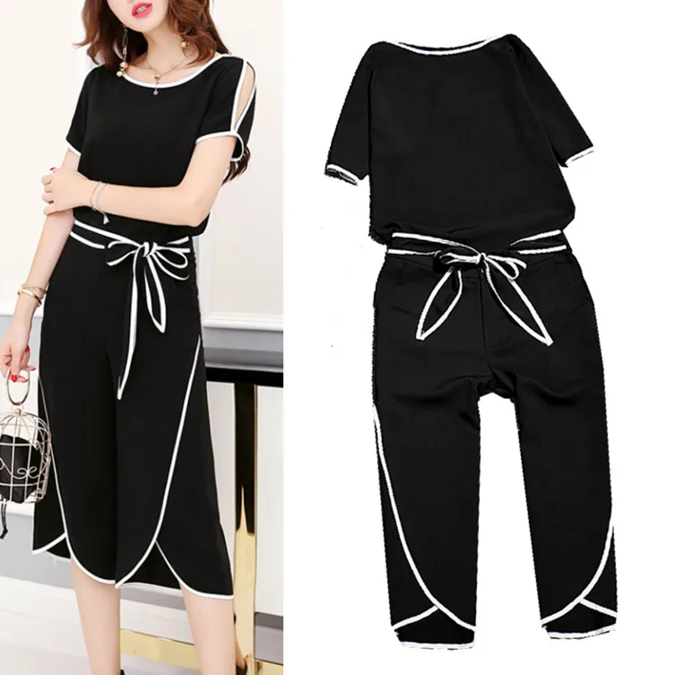 2017 summer new black white short sleeve blouses tops + open wide leg cut pants fashion suit two piece clothing set women NS146
2017 summer new black white short sleeve blouses tops + open wide leg cut pants fashion suit two piece clothing set women NS146