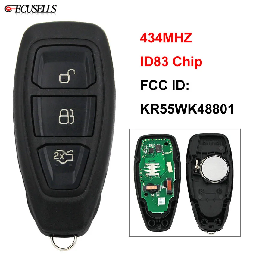 3 Button Intelligent Remote Smart Car Key 434MHz ID83 Chip FCC ID: KR55WK48801 for Ford Focus C-Max Mondeo Kuga Fiesta Galaxy
3 Button Intelligent Remote Smart Car Key 434MHz ID83 Chip FCC ID: KR55WK48801 for Ford Focus C-Max Mondeo Kuga Fiesta Galaxy