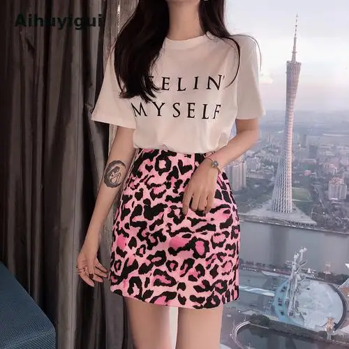 Aihuy 2019 Summer Women Short Sleeve Black And White Printed Short-sleeved T Shirt + High Waist Bag Hip Pink Leopard Skirt Ru021
Aihuy 2019 Summer Women Short Sleeve Black And White Printed Short-sleeved T Shirt + High Waist Bag Hip Pink Leopard Skirt Ru021