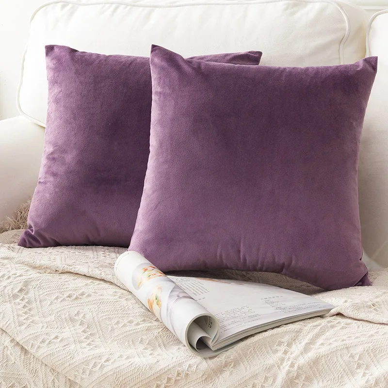 

Fuchsia Velvet Pillow Case cojines decorativos para sofa Light purple cushion cover No Balling-up Waist Pillow Without Stuffing