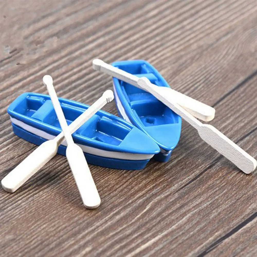 Lovely Resin Boat Wooden Quant 1Pcs Boat And 2Pcs Oar Funny Model Toys 