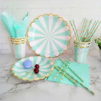 16 Sets Mint Gold Scallop Mint Stripe Wedding Tableware Party Paper Food Plates Dishes Tea Cups Napkins Birthday Party Decor
16 Sets Mint Gold Scallop Mint Stripe Wedding Tableware Party Paper Food Plates Dishes Tea Cups Napkins Birthday Party Decor