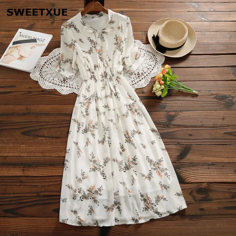 SWEETXUE New Arrival 2019 Summer Women's Short sleeve Bow Floral Print Chiffon Long Dress Elegant Beach Casual Dresses Vestidos
SWEETXUE New Arrival 2019 Summer Women's Short sleeve Bow Floral Print Chiffon Long Dress Elegant Beach Casual Dresses Vestidos