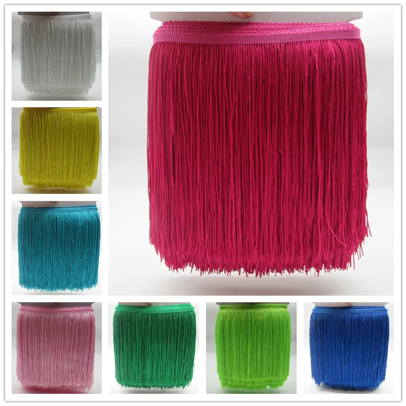 

YY-tesco 2 Meters Polyester Lace Tassel Fringe Lace Trim Ribbon Sew Latin Dress Stage Garment Curtain Accessories 20cm Width
