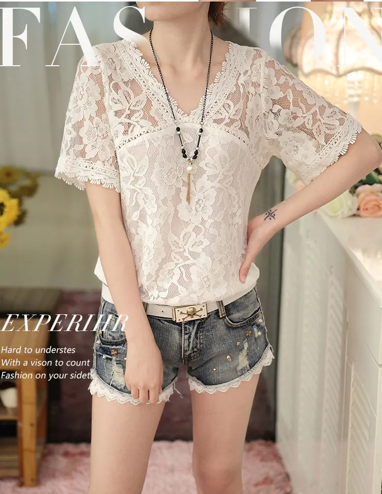 2019 New Summer women clothing v-neck Chiffon Lace Crochet Tops Blouses Women tops short sleeve blouse Feminine Blouse 59i3
2019 New Summer women clothing v-neck Chiffon Lace Crochet Tops Blouses Women tops short sleeve blouse Feminine Blouse 59i3