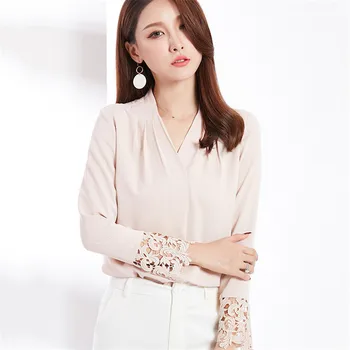 Blouse Women Apricot 2019 New Spring Summer Office Temperament V Neck Slim Lace Stitching Long Sleeve Loose Chiffon Shirts LD986
Blouse Women Apricot 2019 New Spring Summer Office Temperament V Neck Slim Lace Stitching Long Sleeve Loose Chiffon Shirts LD986