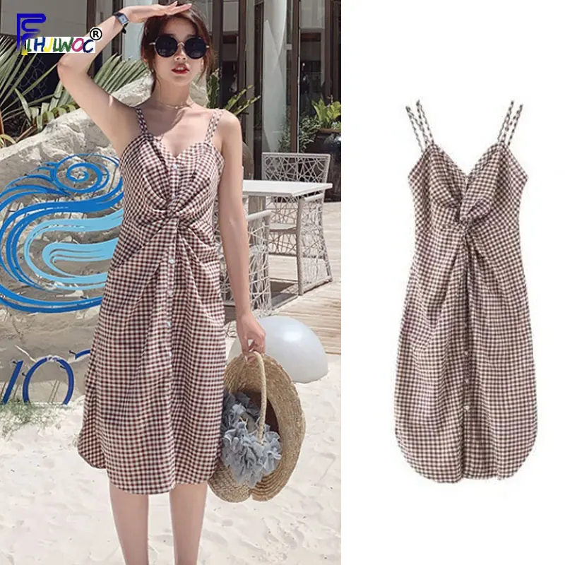 Summer Plaid Dresses Hot Sales Woman Fashion Holiday Date Basic Wear Strapless Button Cute Slim One-Piece Sling Dress 8041
Summer Plaid Dresses Hot Sales Woman Fashion Holiday Date Basic Wear Strapless Button Cute Slim One-Piece Sling Dress 8041